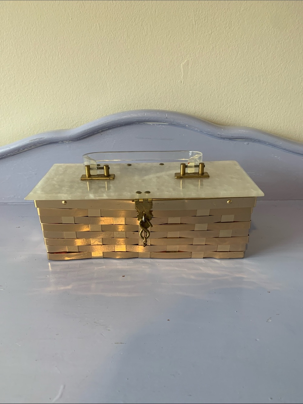 Dorset Rex Fifth Avenue Vintage Lucite Metal Basketweave Box Purse